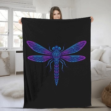 Discover Neon Mythical Dragonfly Illustration Fleece Blankets