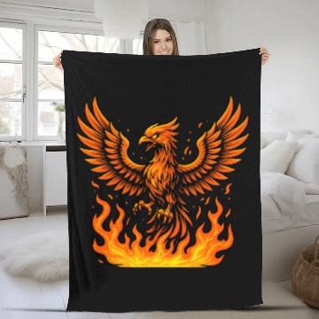 Discover Fiery Phoenix Rising Illustration Fleece Blankets