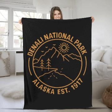 Discover Denali Mountain Alaska National Park Fleece Blankets