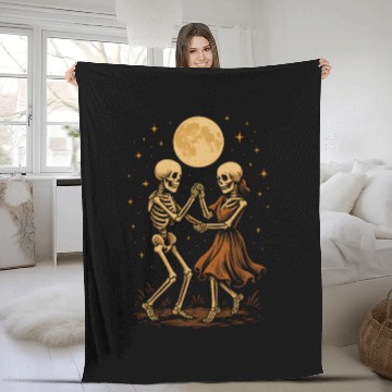 Discover Moonlit Skeleton Dance Illustration Fleece Blankets