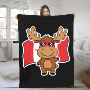 Discover Playful Moose with Canadian Flag Fleece Blankets