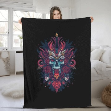 Discover Vivid Tribal Skull with Mandala Elements Fleece Blankets