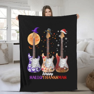 Discover Happy HalloThanksMas Guitar  Fleece Blankets