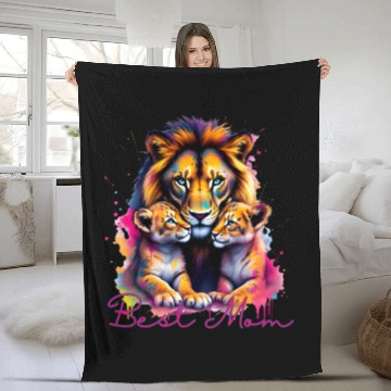 Discover Colorful Lion Cubs and Mother Design Fleece Blankets