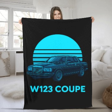 Discover Black W123 Coupe – Neon Retro 80s Style Automotive Fleece Blankets
