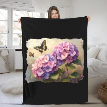 Discover Hydrangea Flowers and Butterflies Colorful Nature Fleece Blankets