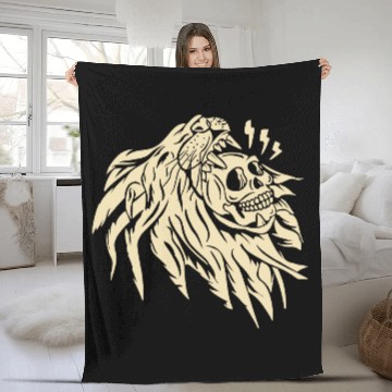 Discover Wild Skull Lion Tattoo Design Fleece Blankets