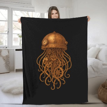 Discover Steampunk Octopus Helmet Design Fleece Blankets