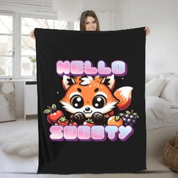 Discover Adorable Fox with Fruit Greeting Fleece Blankets