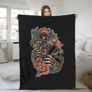 Discover Mythical Beast and Floral Fusion Design Fleece Blankets