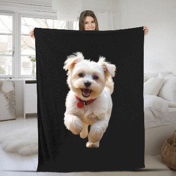 Discover Joyful Puppy Run Illustration Fleece Blankets
