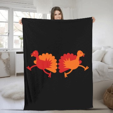 Discover Thanksgiving Turkey Birds two running away! Fleece Blankets