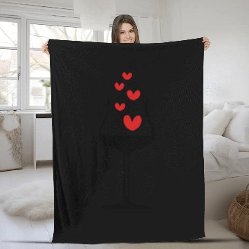 Discover Wine glass & red hearts 1 Fleece Blankets