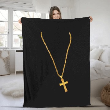 Discover Long Gold Chain and Cross Fleece Blankets