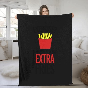 Discover Exercise Extra Fries Funny Sarcastic Gym Quote Fleece Blankets
