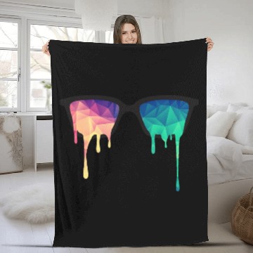 Discover Abstract Psychedelic Nerd Glasses with Color Drops Fleece Blankets
