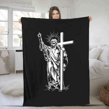 Discover Jesus Christ and a cross Fleece Blankets