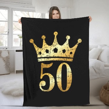 Discover 50th Birthday & Anniversary Crown (Golden-Yellow) Fleece Blankets
