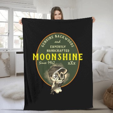 Discover Moonshine Funny Genuine Backwoods Skull Dude Fleece Blankets