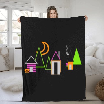 Discover halloween village custom black orange purple Fleece Blankets