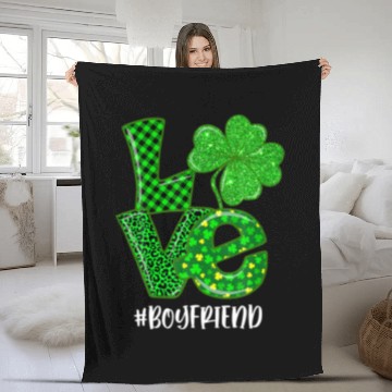 Discover Love Boyfriend St Patrick's Day Green Plaid Leopar Fleece Blankets