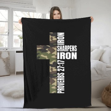 Discover Green Camo Iron Sharpens Iron Christian Verse Fami Fleece Blankets