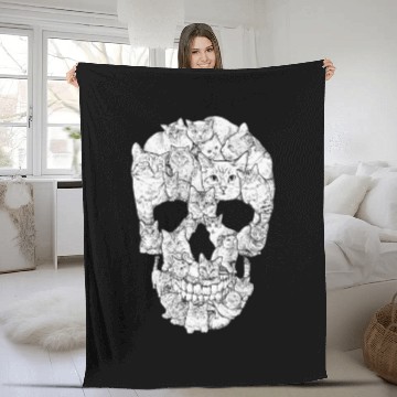 Discover Cat Skull - Kitty Skeleton Halloween Costume Skull Fleece Blankets
