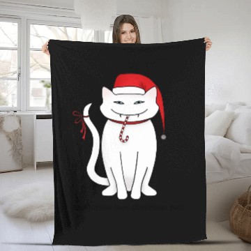 Discover Funny white Christmas cat Fleece Blankets