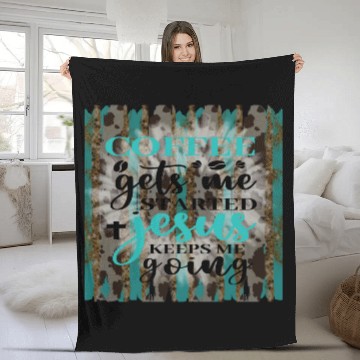 Discover Coffee + Jesus Leopard Distressed Fleece Blankets
