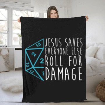 Discover Jesus Saves Everyone Else Roll For Damage Gamer Ne Fleece Blankets