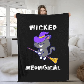 Discover 2021 Halloween Wicked Meowgical Funny Cat Witch Ha Fleece Blankets