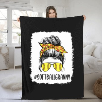 Discover Bleached Softball Granny Life Messy Bun Mother's D Fleece Blankets