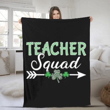 Discover Funny Teacher Squad School Gift Shamrock St Patric Fleece Blankets