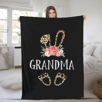 Discover Floral Leopard Grandma Bunny Happy Easter Mother's Fleece Blankets