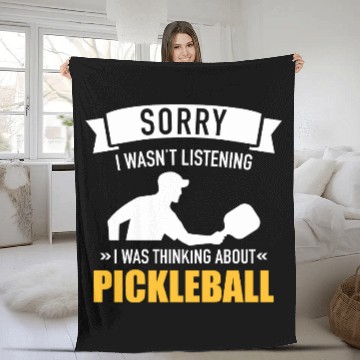 Discover Sorry wasn't listening thinking about pickleball polo Fleece Blankets
