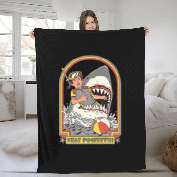 Discover Stay Positive Shark Attack Vintage Retro Comedy Fu Fleece Blankets