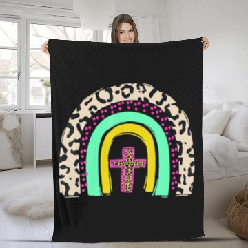 Discover He Is Risen Leopard Rainbow Christian Jesus Easter Fleece Blankets