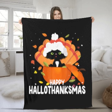 Discover Happy Hallothanksmas Thanksgiving Halloween Cute K Fleece Blankets