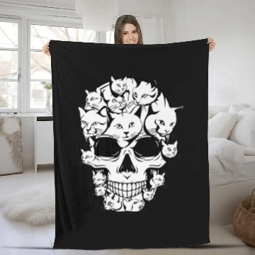 Discover CAT SKULL | Funny Happy Halloween Fleece Blankets