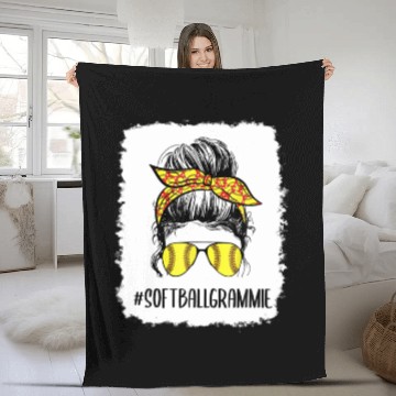 Discover Bleached Softball Grammie Life Messy Bun Mother's Fleece Blankets