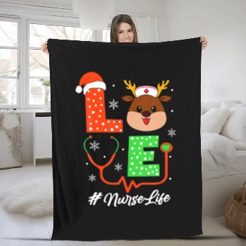 Discover Christmas Nurse Scrub Love Reindeer Nurse Fleece Blankets