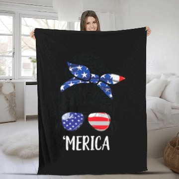 Discover USA Flag Messy Bun Patriotic Armed Forces Memorial Fleece Blankets