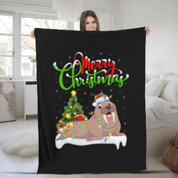 Discover Funny Walrus Fish Lover Xmas Lighting Walrus Chris Fleece Blankets