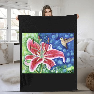 Discover Hummingbird and Stargazer Lily Painting Fleece Blankets