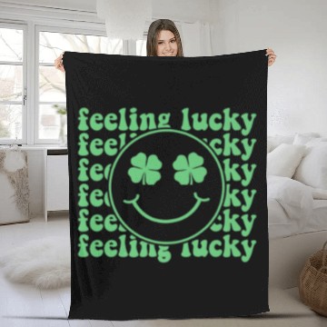 Discover Feeling Lucky Smiling Face Lucky Shamrock St.Patri Fleece Blankets