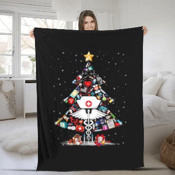 Discover Christmas Nurse Stethoscope Xmas Tree RN Santa's S Fleece Blankets