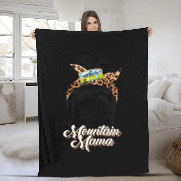 Discover Mountain Mama Leopard Print Messy Bun Hair Cute Mo Fleece Blankets