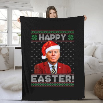 Discover Happy Easter 2022 Joe Biden Santa Confused Ugly Ch Fleece Blankets