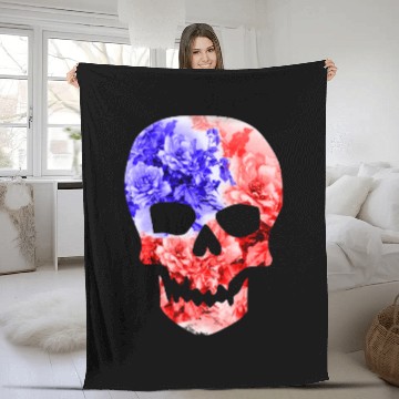 Discover FLORAL AMERICAN SKULL,AMERICAN FLAG SKULL Fleece Blankets