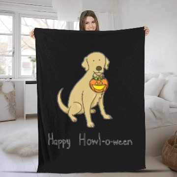 Discover Happy Howl-o-ween - Halloween Dog - Yellow Lab Fleece Blankets